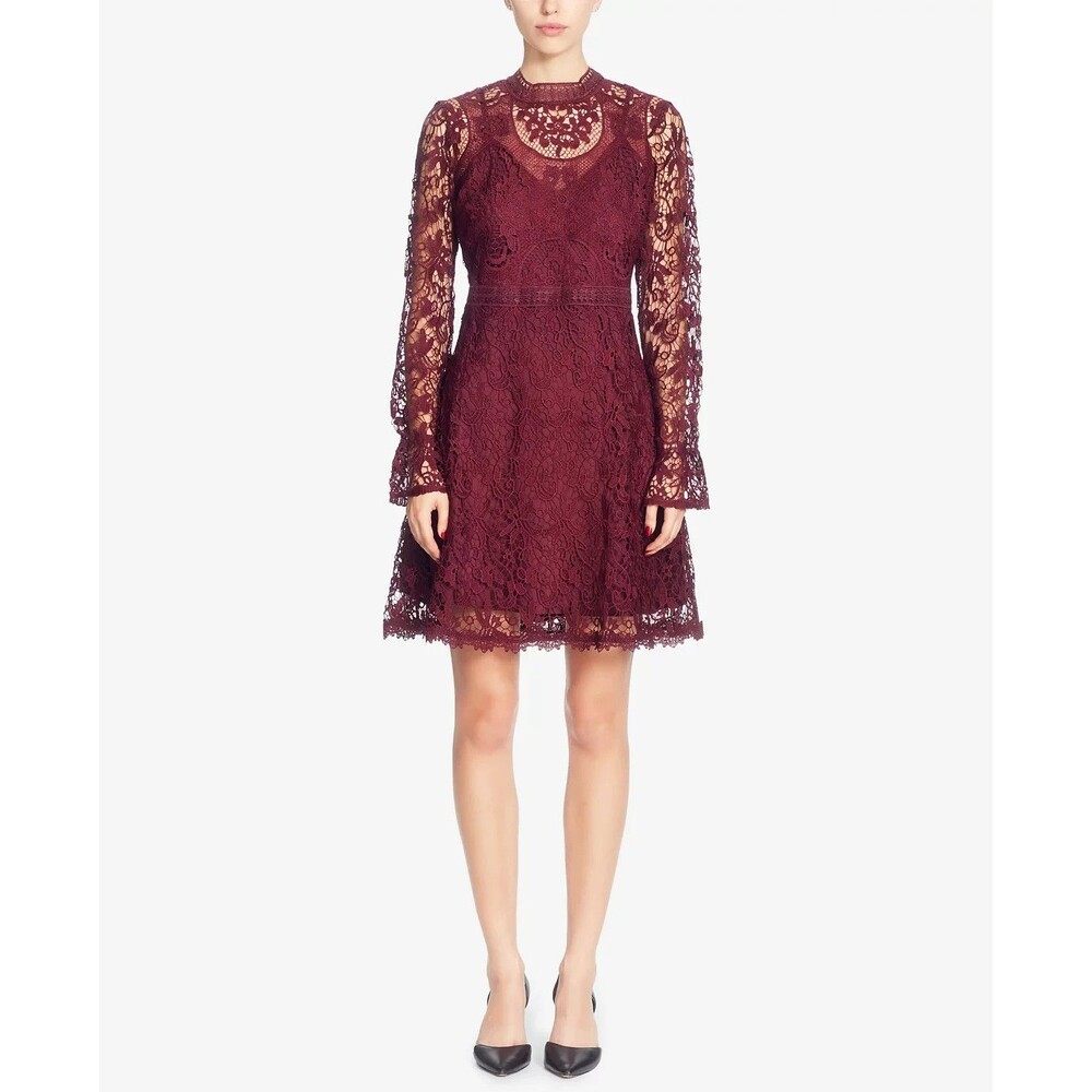NWT CATHERINE MALANDRINO Wine Miia Sheer Lace Whimsigoth Cocktail Dress SIZE 8